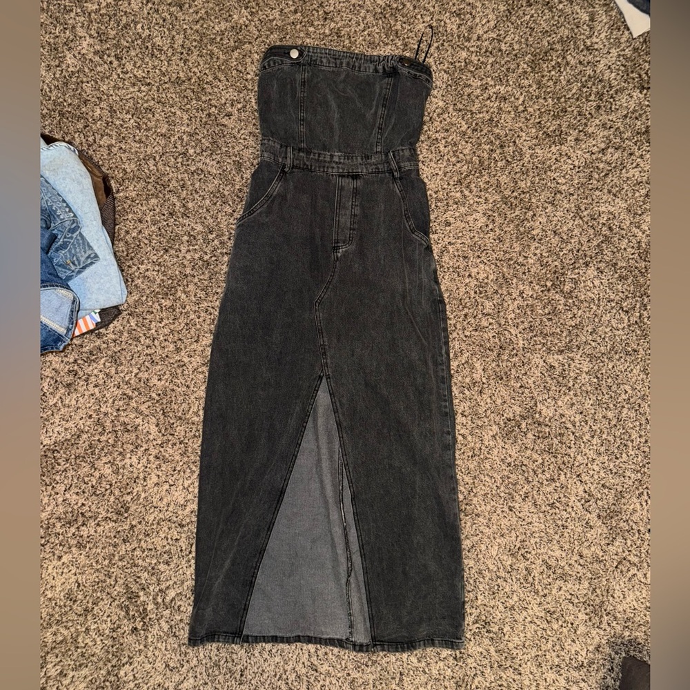 Blue Blush Black Strapless Denim Dress